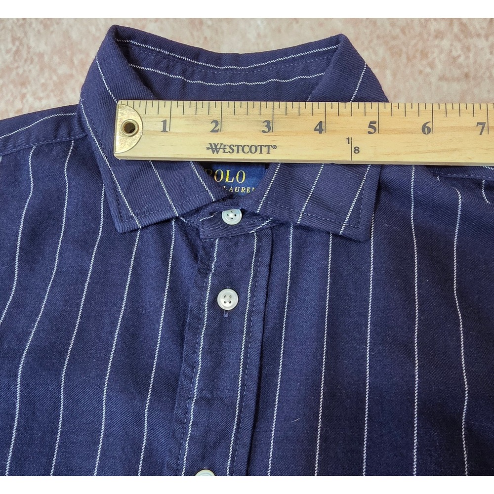 Polo Ralph Lauren Navy Blue Pinstripe Virgin Wool Blend Button Down Shirt Size 6 - Picture 12 of 16